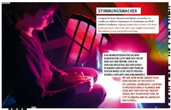 Doppelseite, die die Beschreibung des Kompetenzfeldes Lighting-Design er&ouml;ffnet.