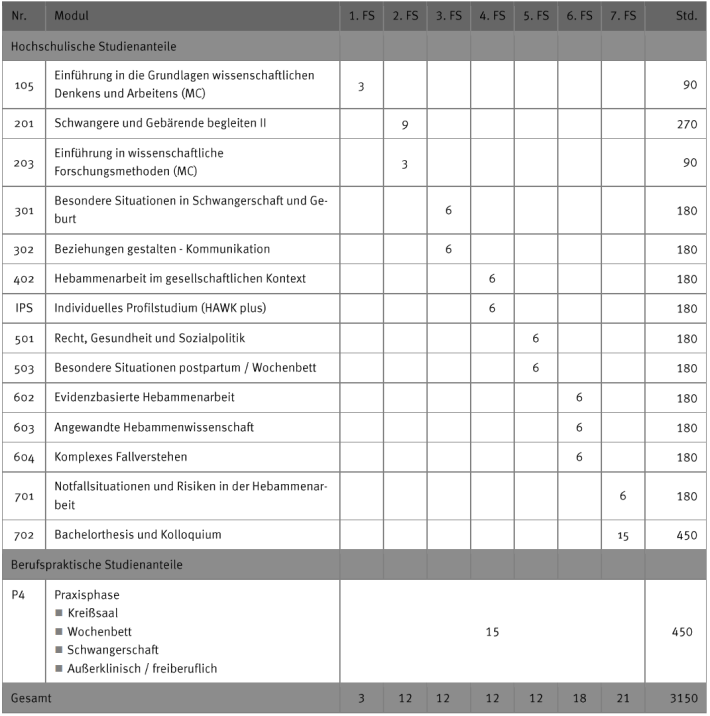 Grafik Studienverlauf Bachelor B.Sc. Hebammenwissenschaft